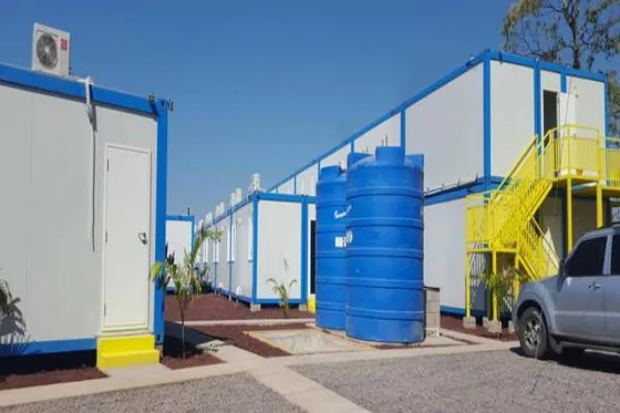 Container house installation on site